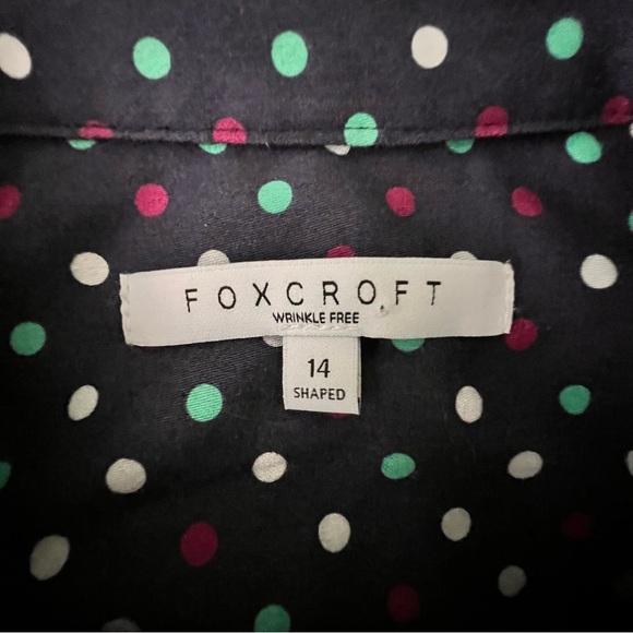 Foxcroft Multicolor Polka Dot Button Down Shirt 14 Shaped Navy - Picture 2 of 10